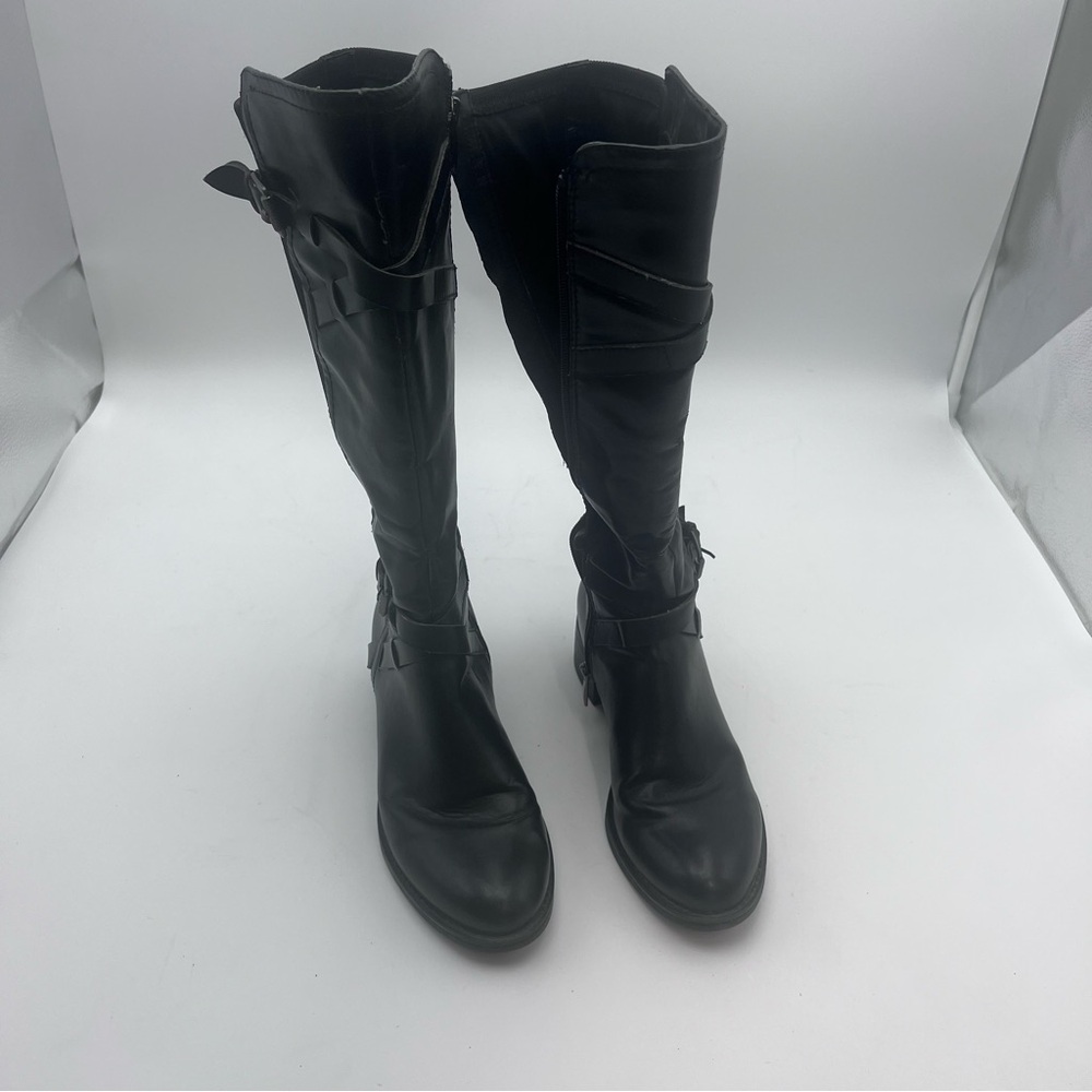 Franco Sarto Black Leather Riding Boots Women 8M Elastic Back